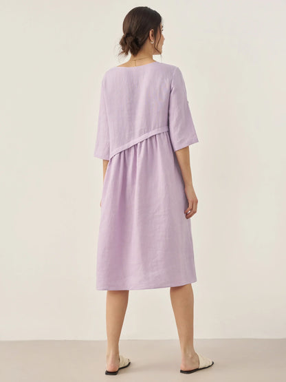 Lilou™ | Robe midi en lin à plis asymétriques