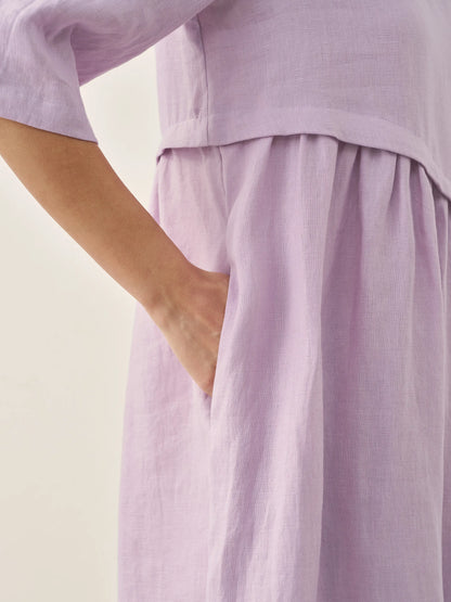 Lilou™ | Robe midi en lin à plis asymétriques
