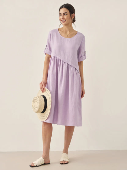 Lilou™ | Robe midi en lin à plis asymétriques