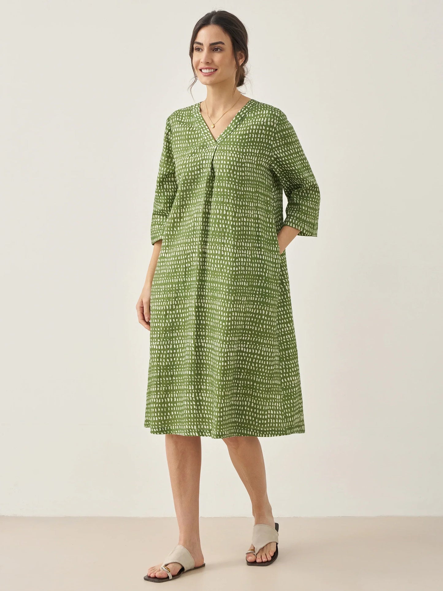Léonie™ | Robe midi en lin à pois artistiques