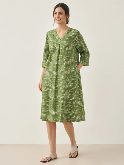 Léonie™ | Robe midi en lin à pois artistiques