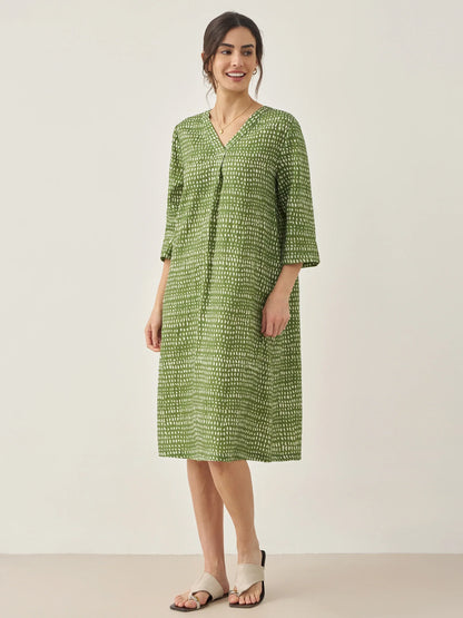 Léonie™ | Robe midi en lin à pois artistiques