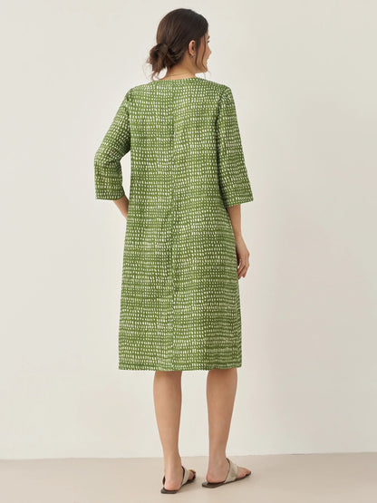 Léonie™ | Robe midi en lin à pois artistiques