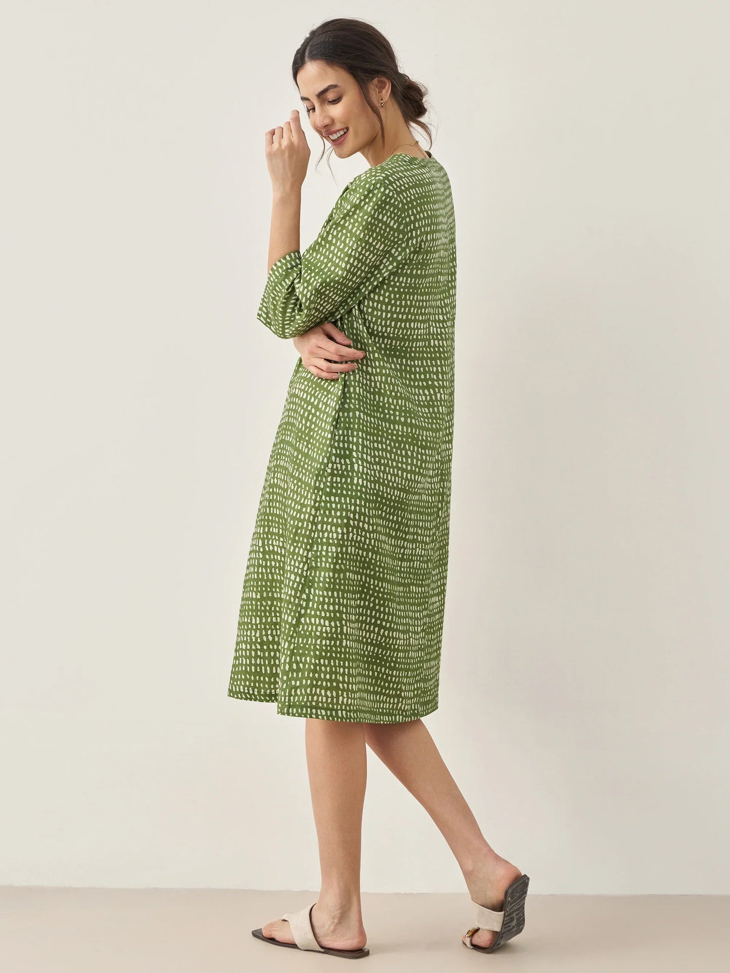 Léonie™ | Robe midi en lin à pois artistiques