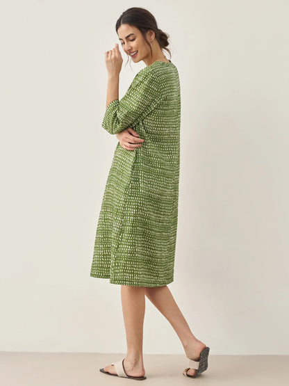 Léonie™ | Robe midi en lin à pois artistiques