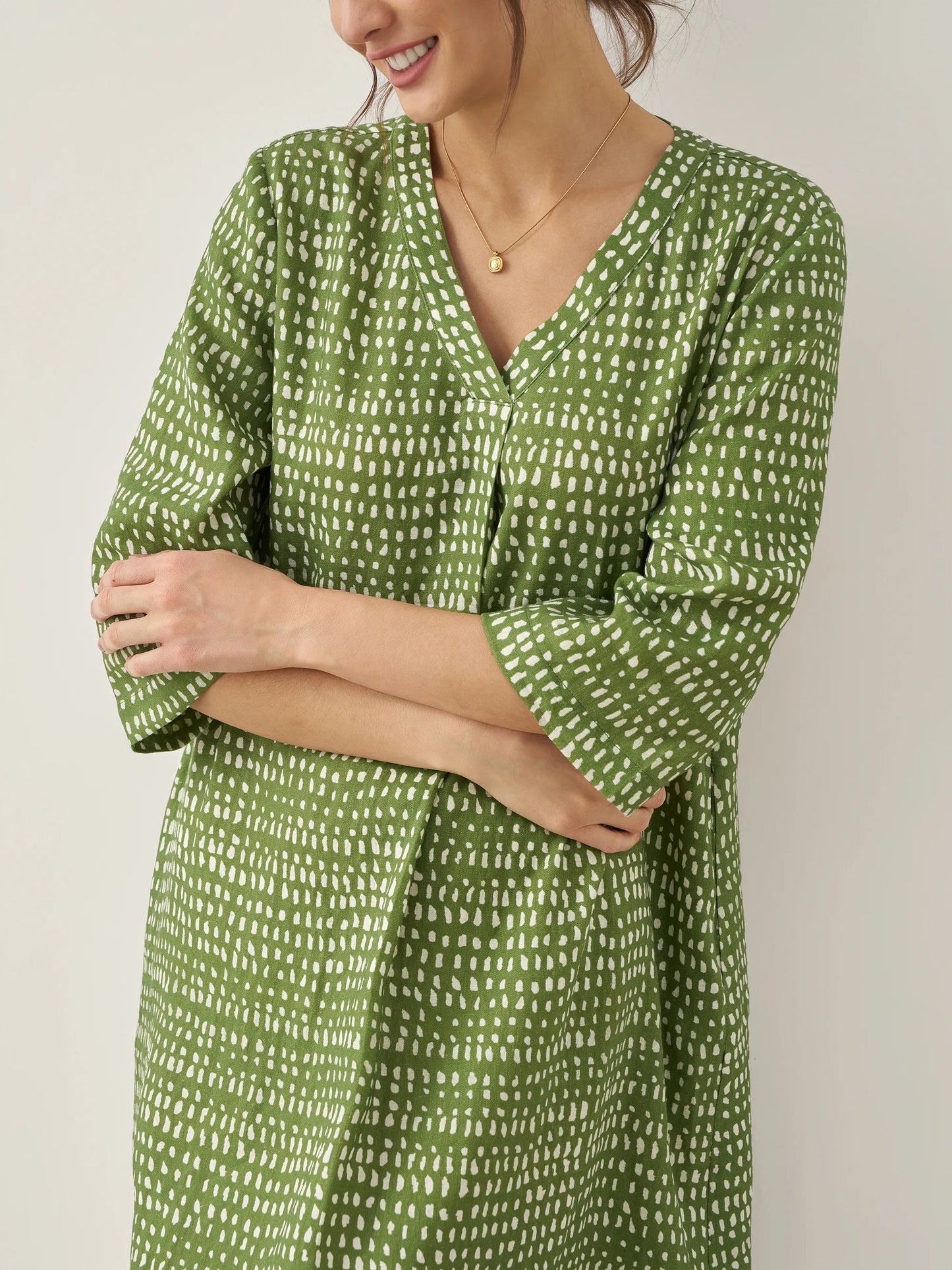 Léonie™ | Robe midi en lin à pois artistiques