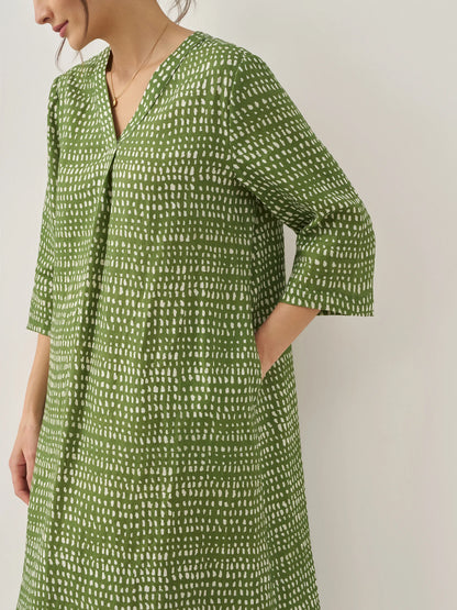 Léonie™ | Robe midi en lin à pois artistiques