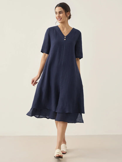 Juliette™ | Robe midi en lin à double épaisseur