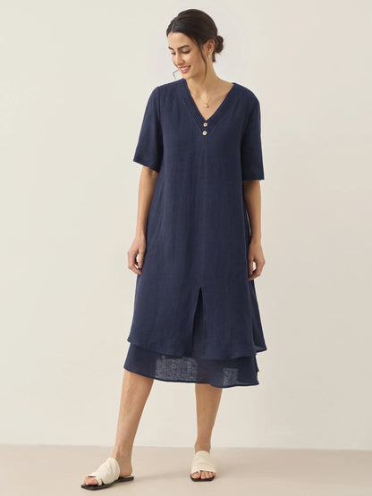 Juliette™ | Robe midi en lin à double épaisseur