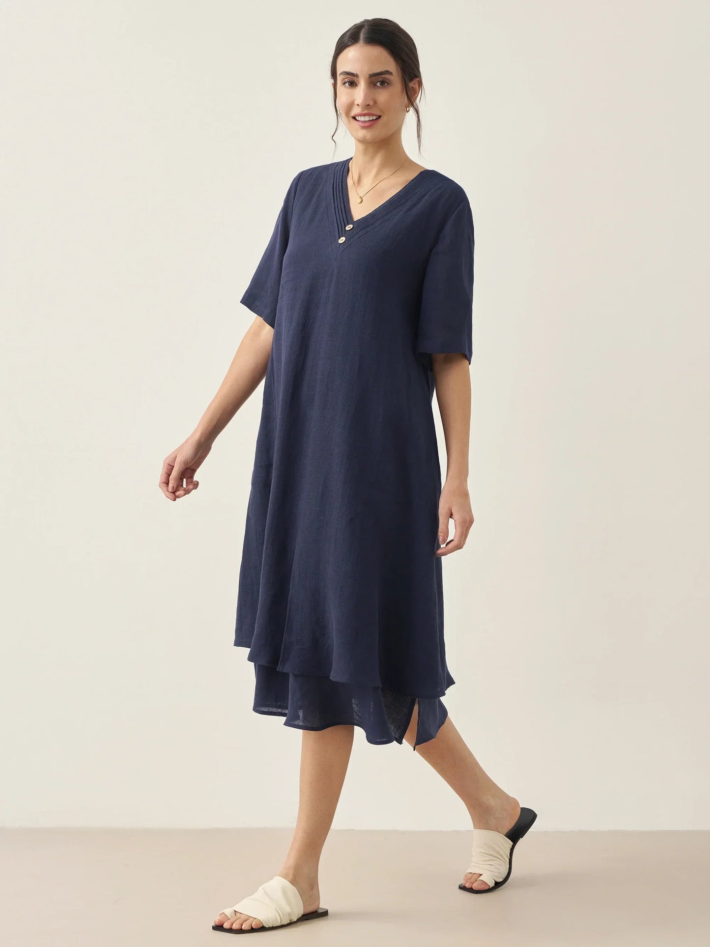 Juliette™ | Robe midi en lin à double épaisseur
