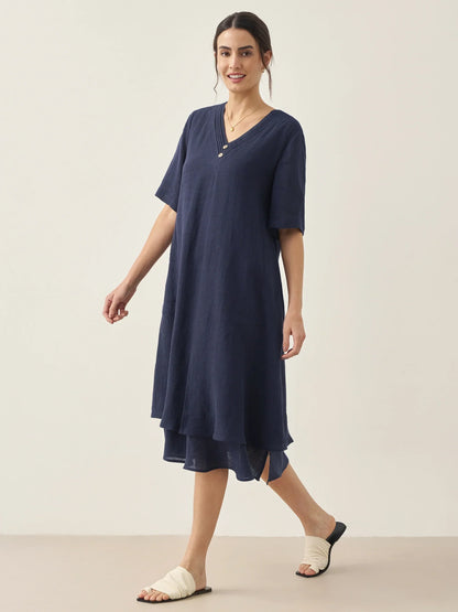 Juliette™ | Robe midi en lin à double épaisseur
