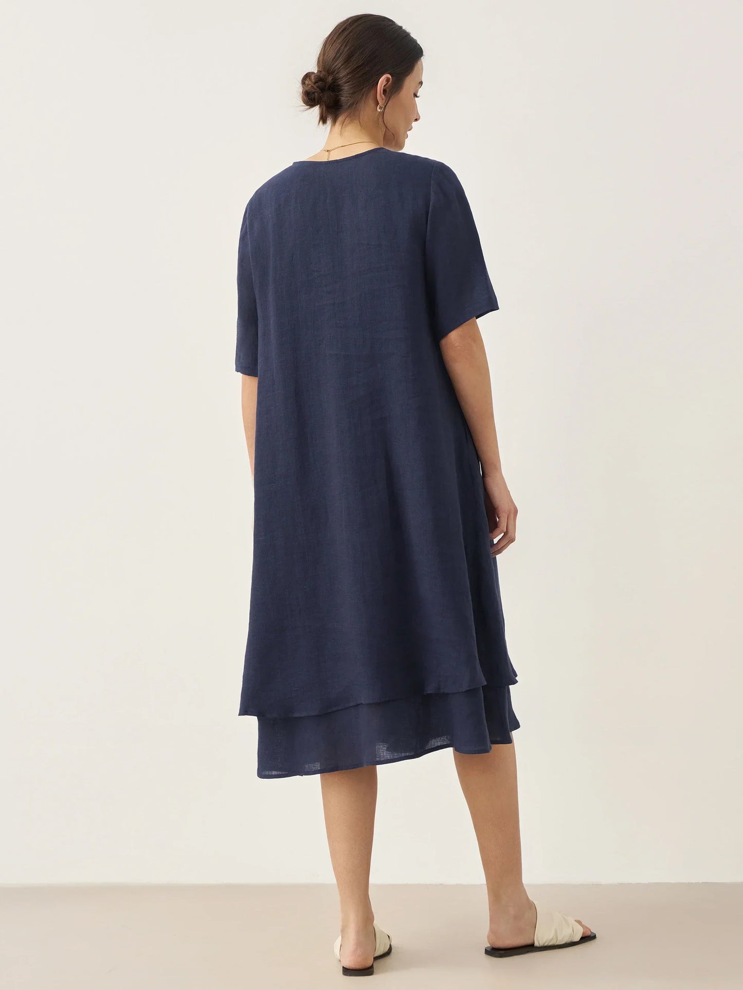 Juliette™ | Robe midi en lin à double épaisseur
