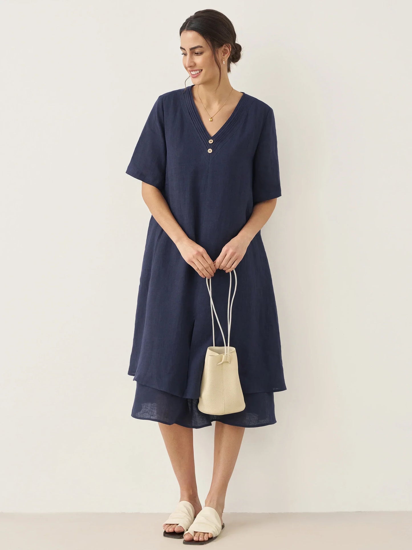 Juliette™ | Robe midi en lin à double épaisseur