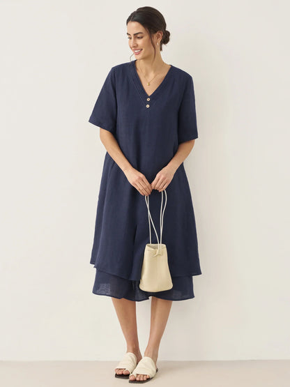 Juliette™ | Robe midi en lin à double épaisseur