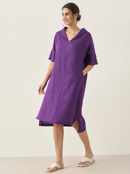 Maëlle™ | Robe midi en lin à col en V
