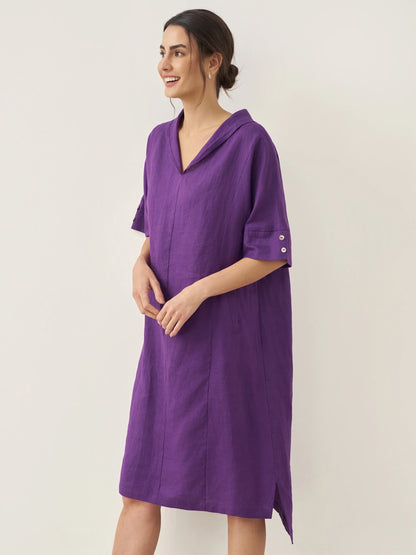 Maëlle™ | Robe midi en lin à col en V