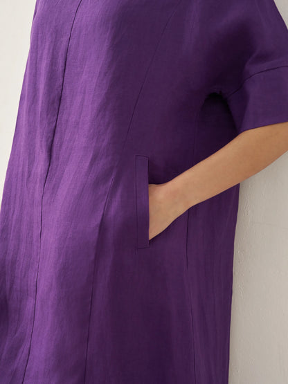 Maëlle™ | Robe midi en lin à col en V