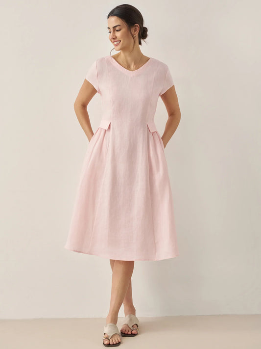 Camille™ | Robe d’été naturelle en lin à col en V