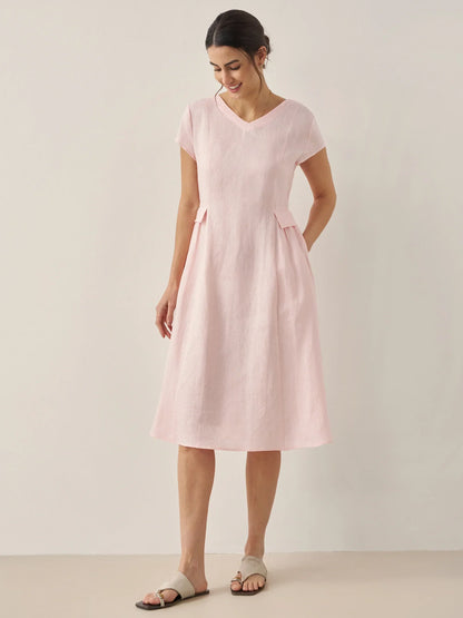 Camille™ | Robe d’été naturelle en lin à col en V