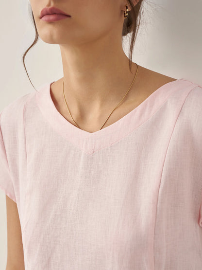 Camille™ | Robe d’été naturelle en lin à col en V
