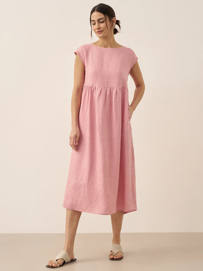 Jeanne™ | Robe longue en lin à manches courtes