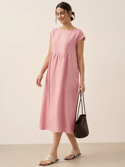 Jeanne™ | Robe longue en lin à manches courtes