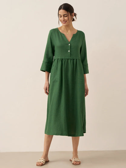 Lucie™ | Robe longue en lin à col en V