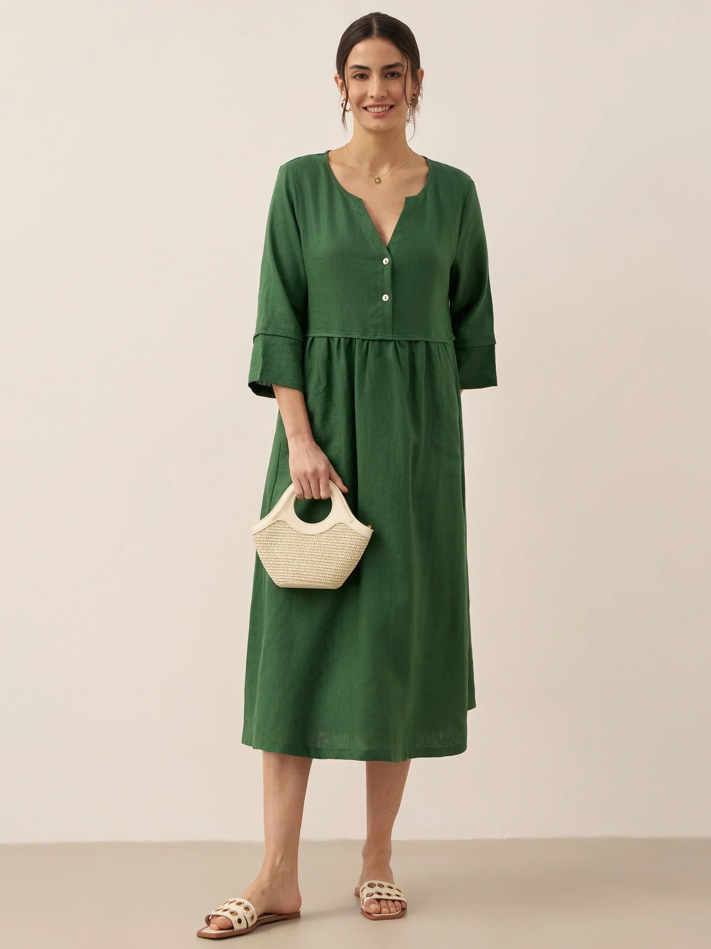 Lucie™ | Robe longue en lin à col en V