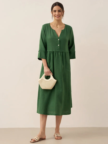 Lucie™ | Robe longue en lin à col en V