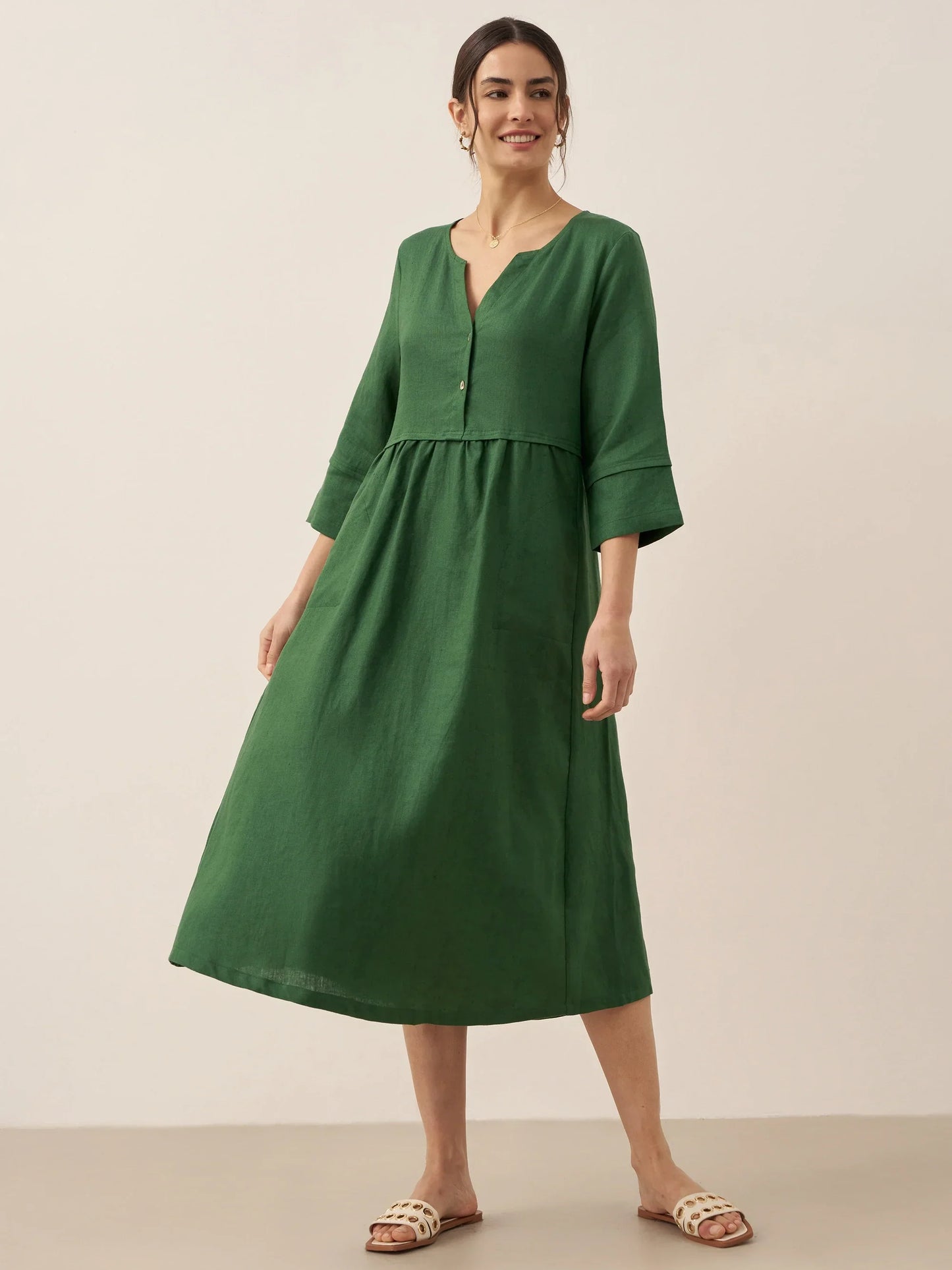 Lucie™ | Robe longue en lin à col en V