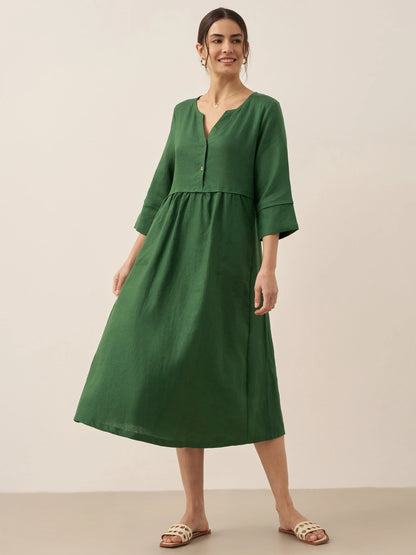 Lucie™ | Robe longue en lin à col en V