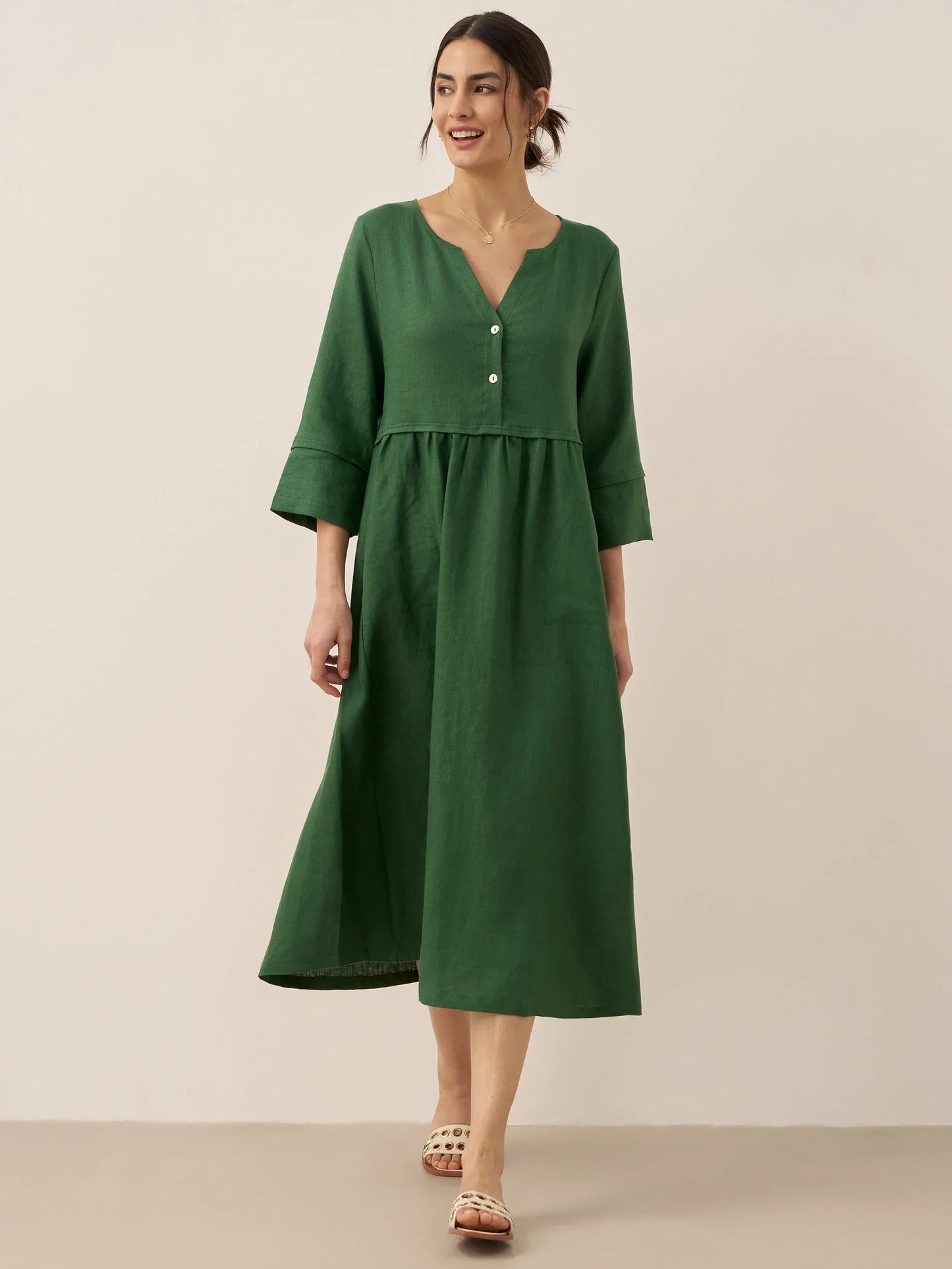 Lucie™ | Robe longue en lin à col en V