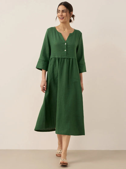 Lucie™ | Robe longue en lin à col en V