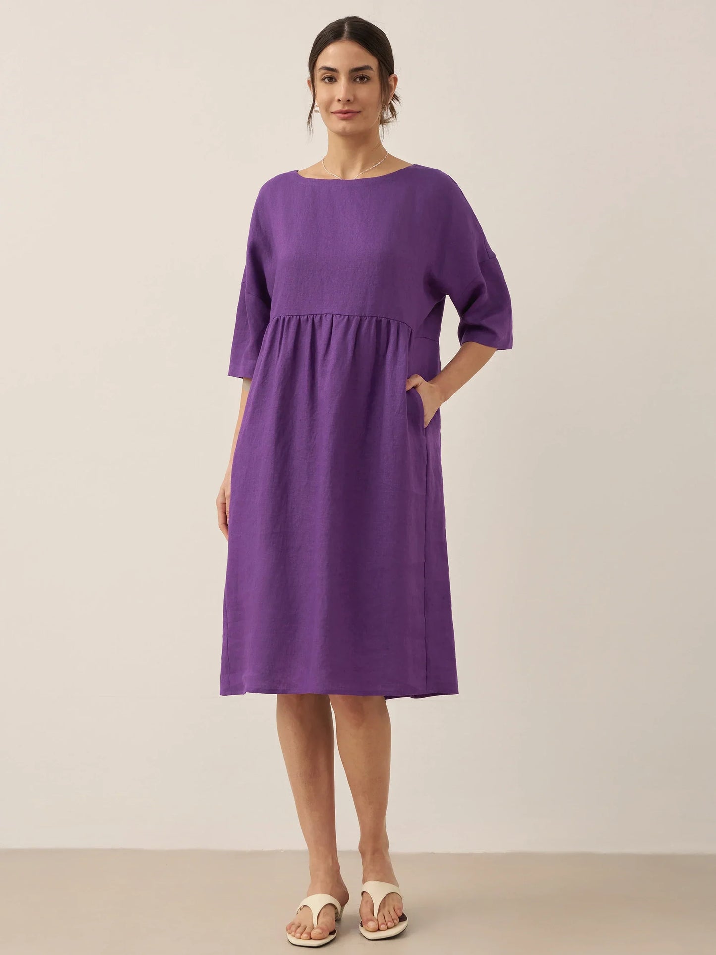 Clémence™ | Midikleid aus Leinen in A-Linie
