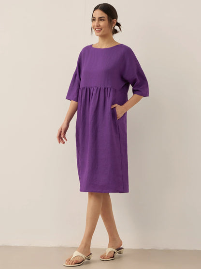 Clémence™ | Midikleid aus Leinen in A-Linie