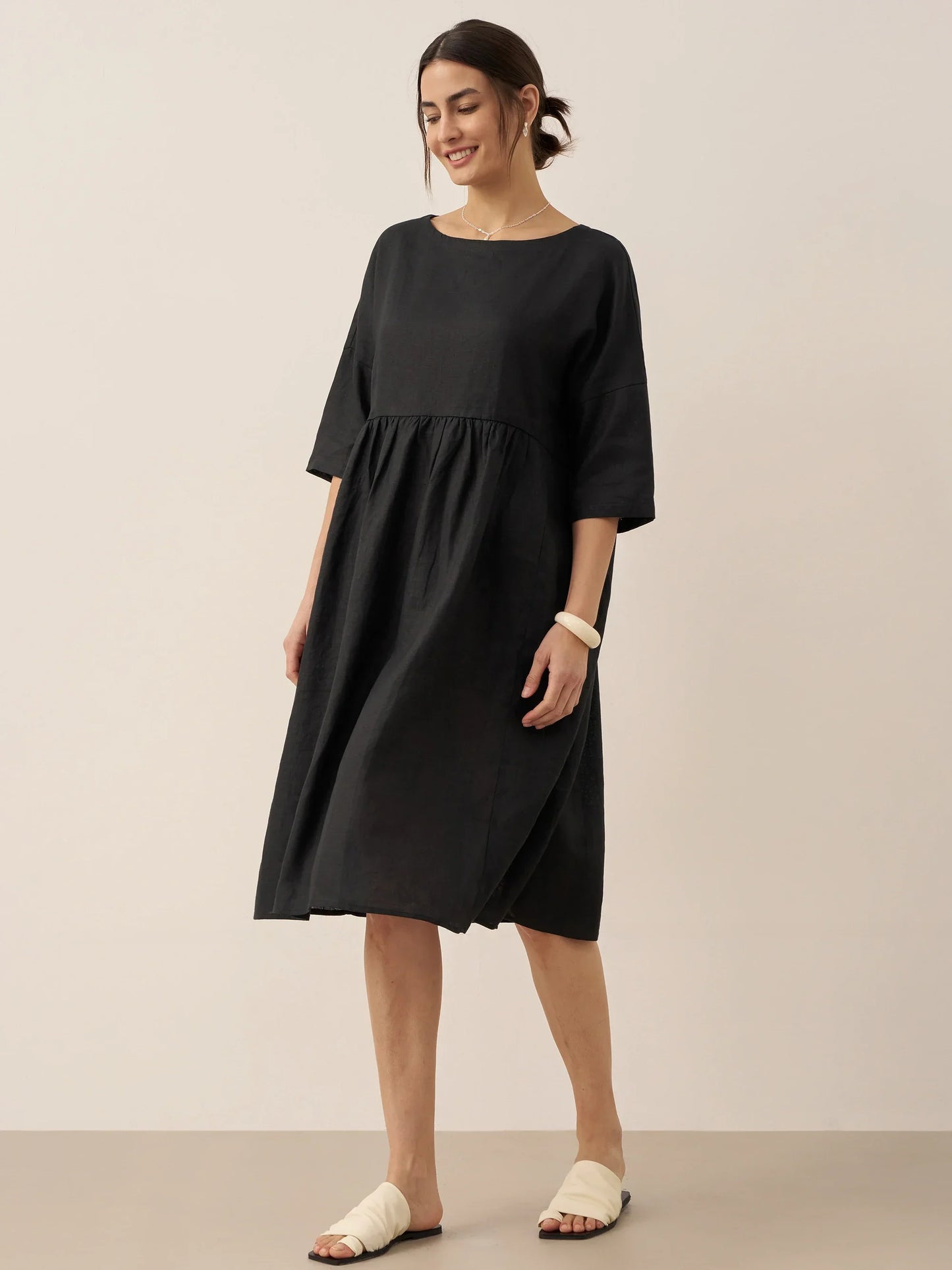 Clémence™ | Midikleid aus Leinen in A-Linie