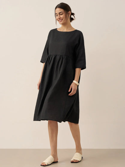 Clémence™ | Midikleid aus Leinen in A-Linie