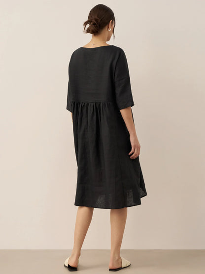 Clémence™ | Midikleid aus Leinen in A-Linie