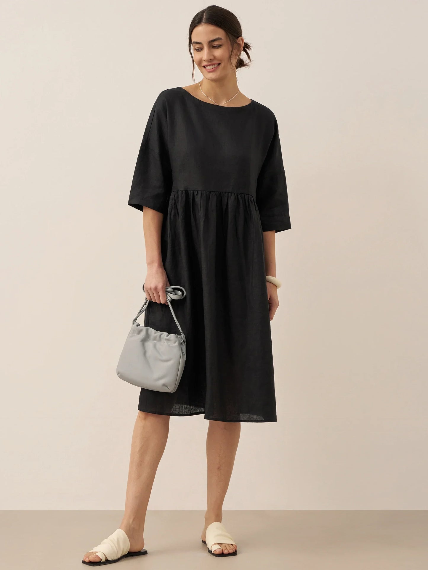 Clémence™ | Midikleid aus Leinen in A-Linie