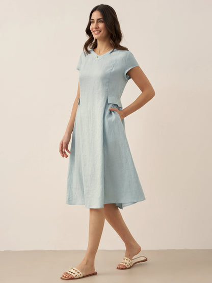 Camille™ | Robe d’été naturelle en lin à col en V