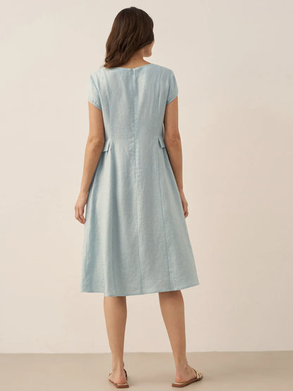 Camille™ | Robe d’été naturelle en lin à col en V