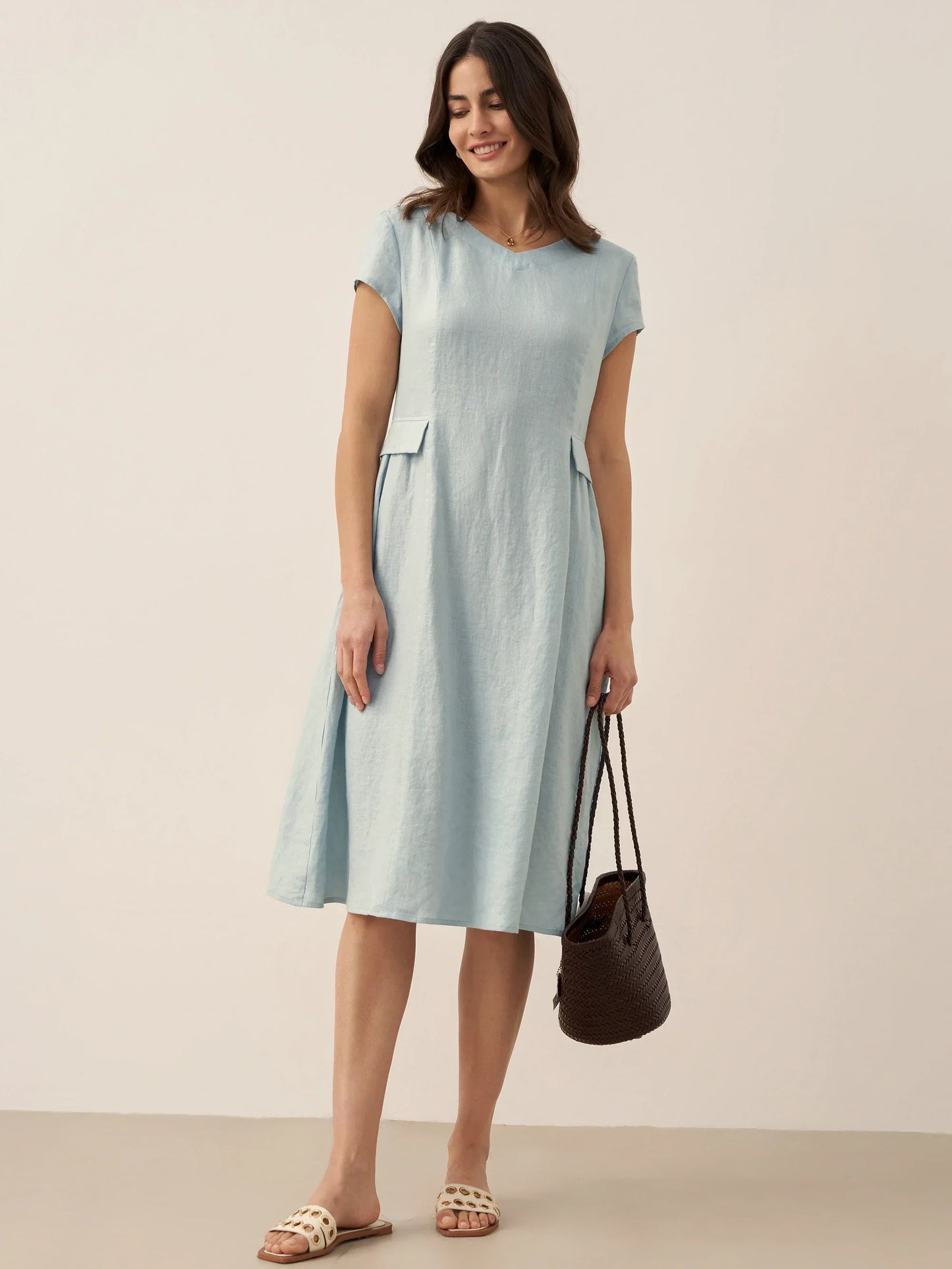 Camille™ | Robe d’été naturelle en lin à col en V