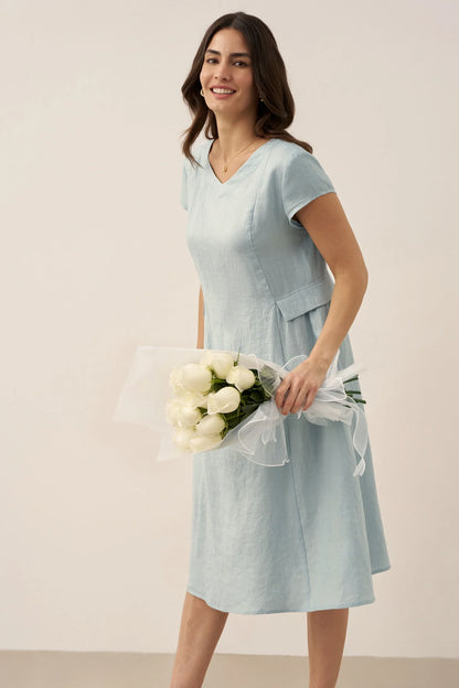 Camille™ | Robe d’été naturelle en lin à col en V