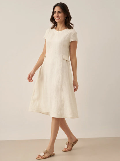 Camille™ | Robe d’été naturelle en lin à col en V