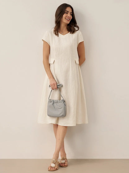 Camille™ | Robe d’été naturelle en lin à col en V