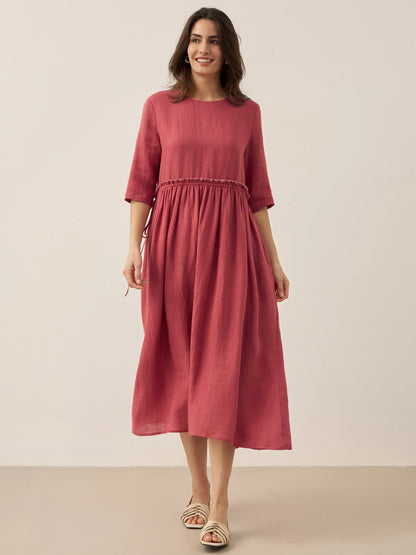 Aurore™ | Robe midi en lin à taille pétale