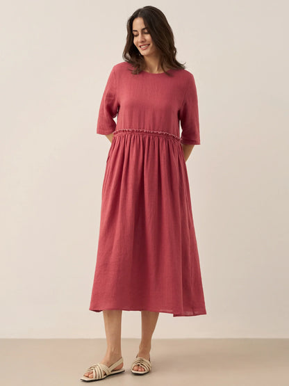 Aurore™ | Robe midi en lin à taille pétale