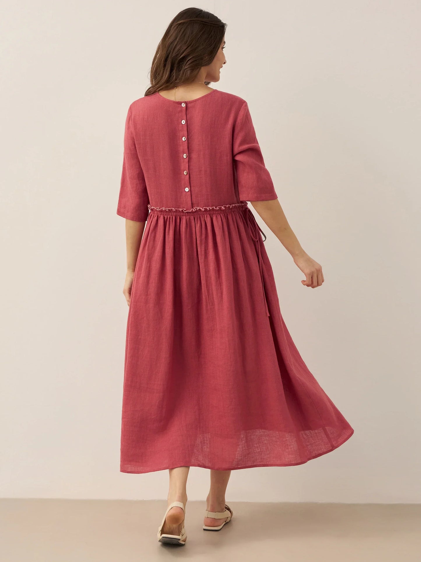 Aurore™ | Robe midi en lin à taille pétale