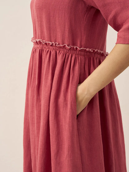 Aurore™ | Robe midi en lin à taille pétale