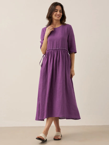Aurore™ | Robe midi en lin à taille pétale